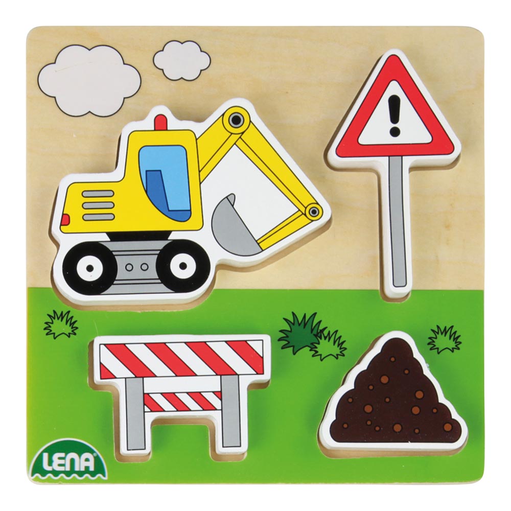 LENA Wooden Puzzle for Children 18 Months Up: Construction Site Excavator