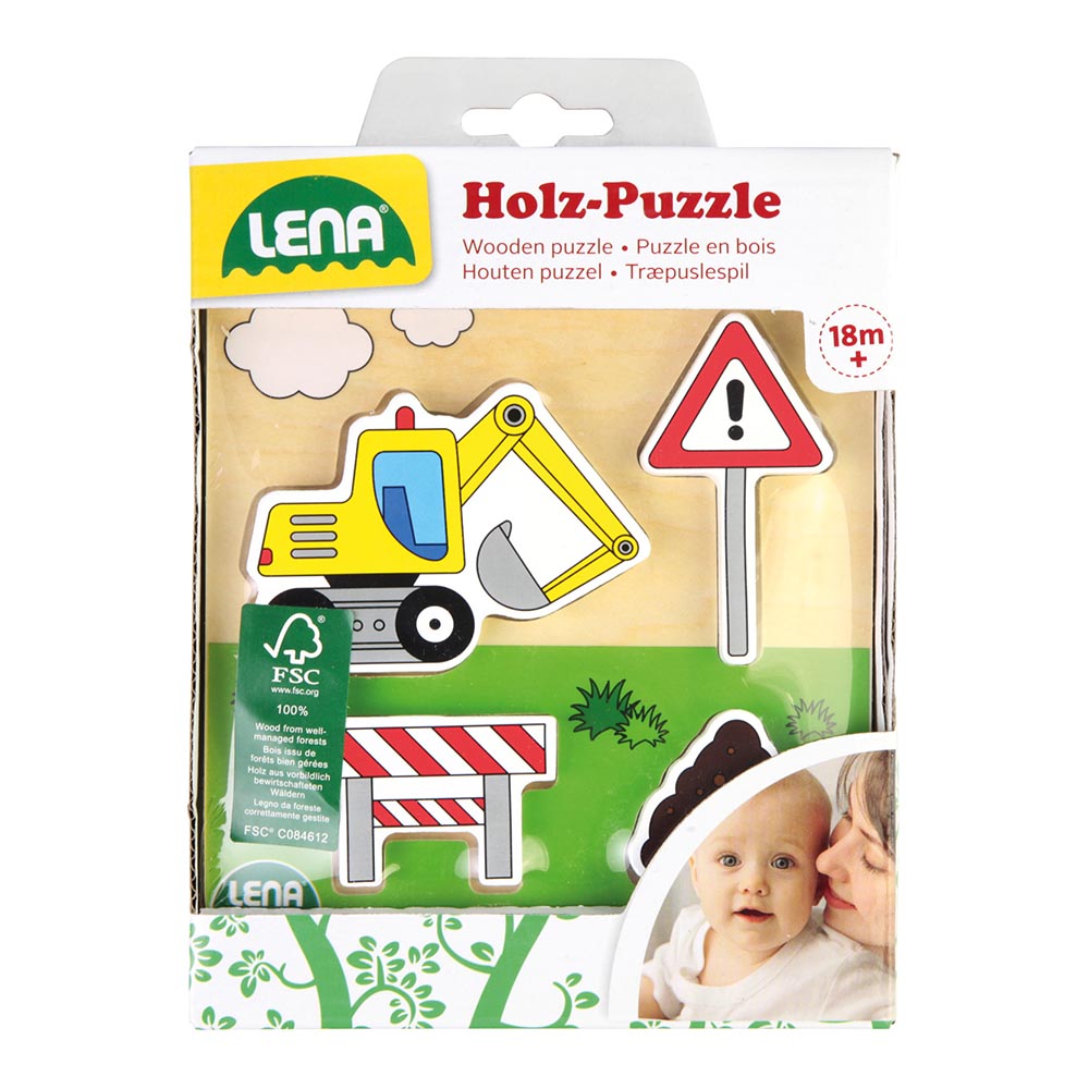 LENA Wooden Puzzle for Children 18 Months Up: Construction Site Excavator