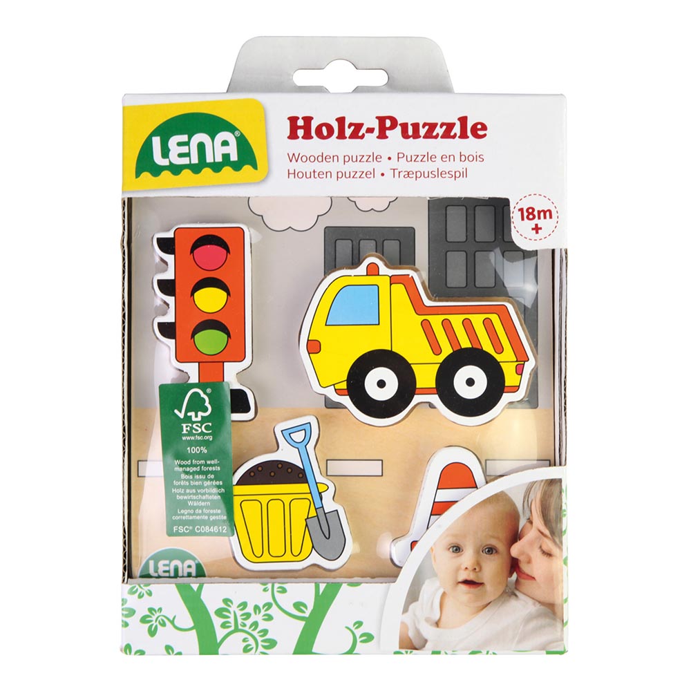 LENA Wooden Puzzle for Children 18 Months Up: Construction Dump Truck