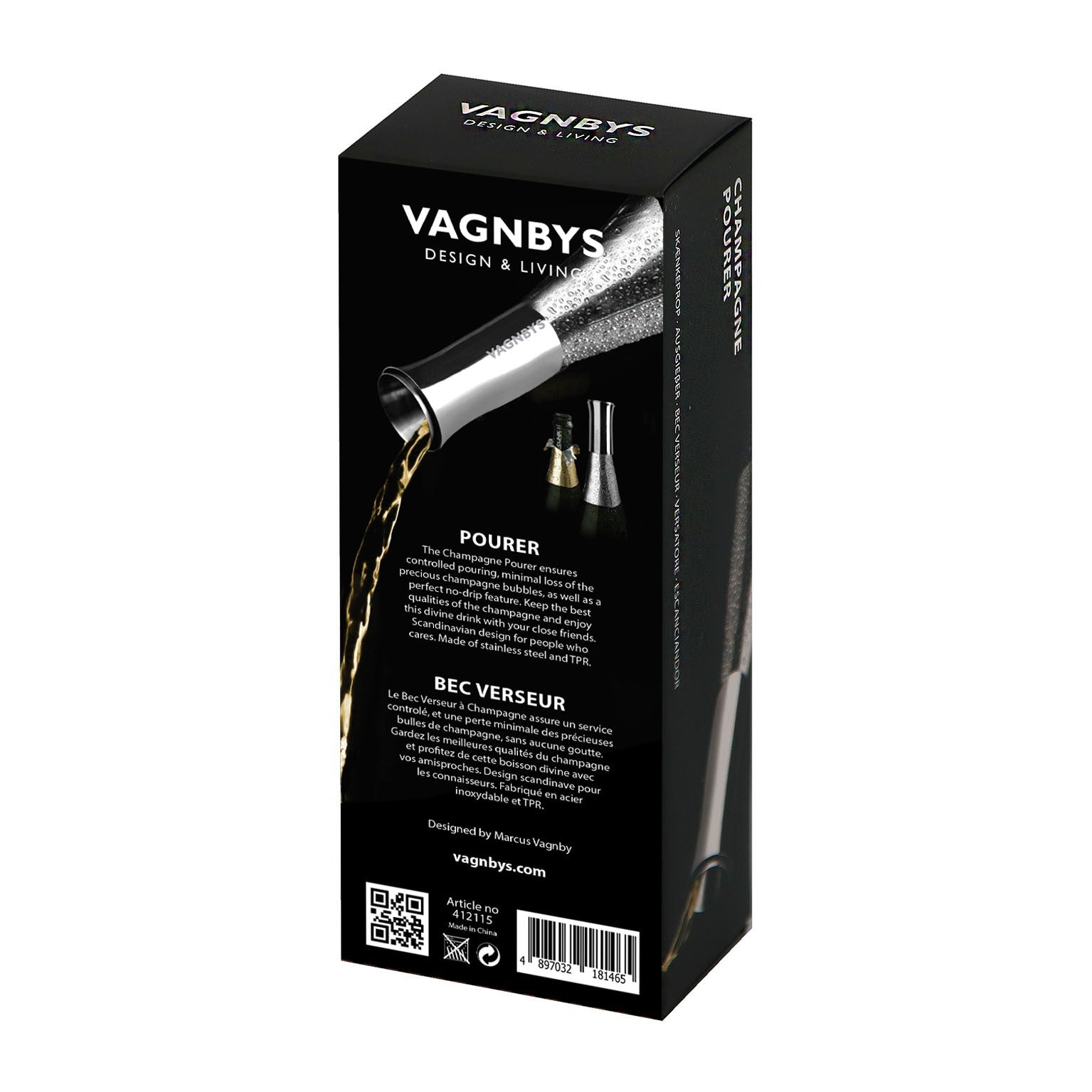 VAGNBYS Champagne Pourer: Preserves MCC Bubbles. Prevents Dripping. Elegant Stainless-Steel Conserves the Taste & Quality