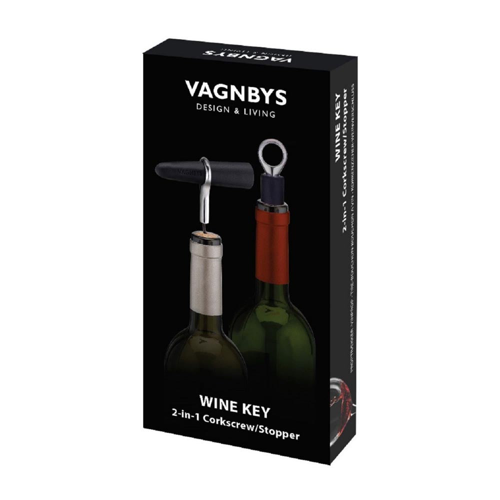 VAGNBYS Corkscrew and Wine Stopper 2-in-1 Wine Key - Black and Silver