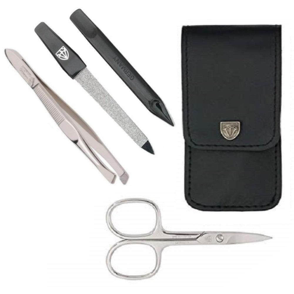 Kellermann 3 Swords Manicure & Pedicure Set: 4 Piece Extra-Fine Quality Set in Black Faux Leather Case 56777 FN