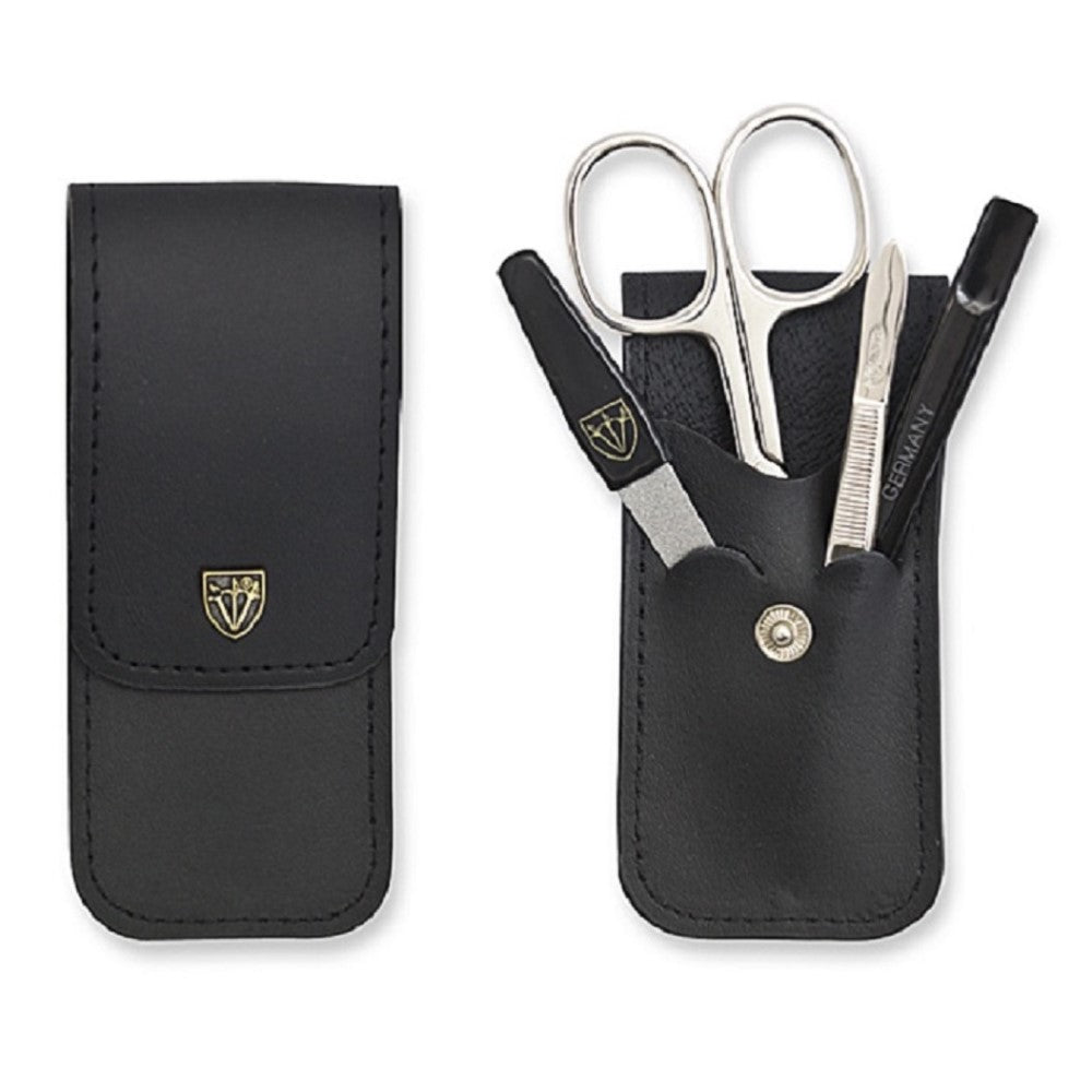 Kellermann 3 Swords Manicure & Pedicure Set: 4 Piece Extra-Fine Quality Set in Black Faux Leather Case 56777 FN