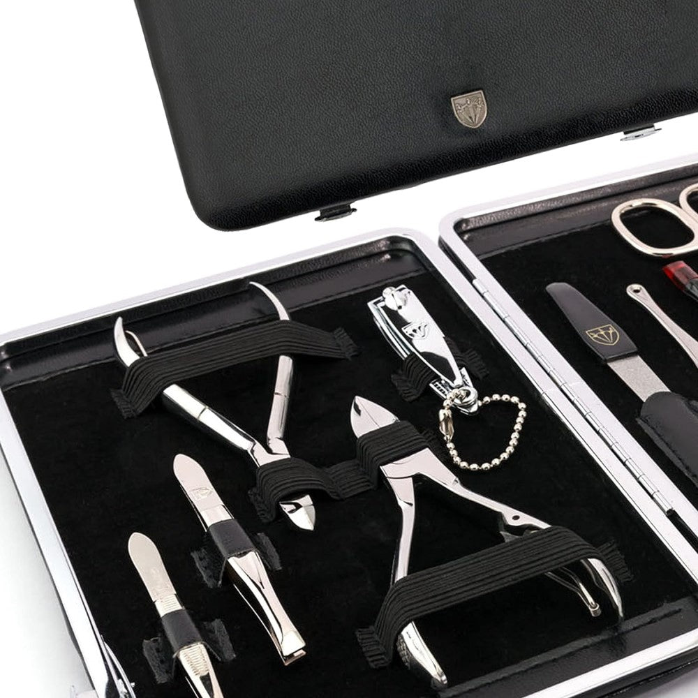 Kellermann 3 Swords Manicure Set: 11 Nail Tools in Black Faux Leather Case 58380 MC N