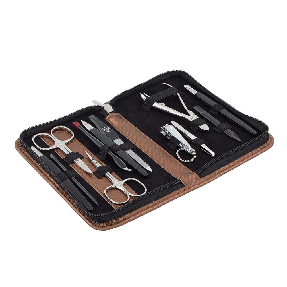 Kellermann Mani/Pedi Set Extra-Fine Steel in Carbon Copper Material Case 6205 F N - 12 Piece