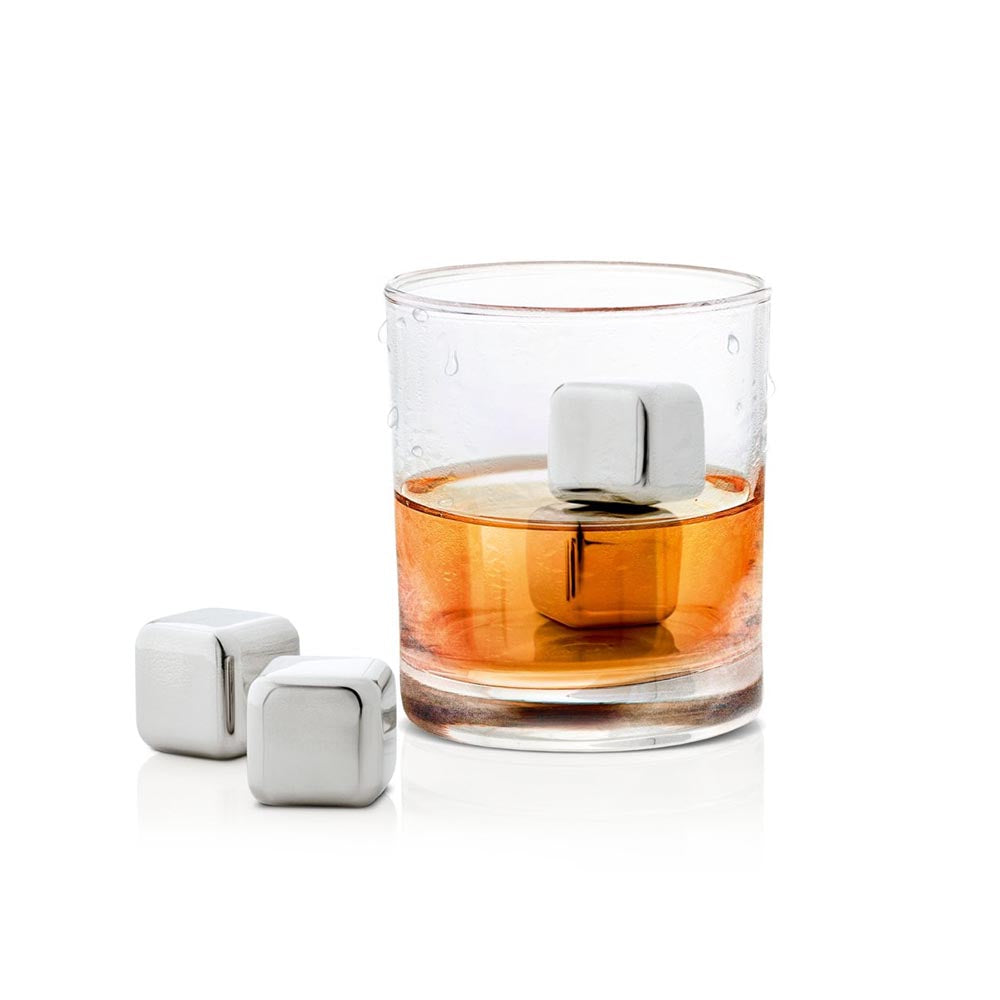 Blomus "Ice" Cubes & Storage Bag: Reusable Stainless-Steel Cubes to Keep Drinks Cool x4