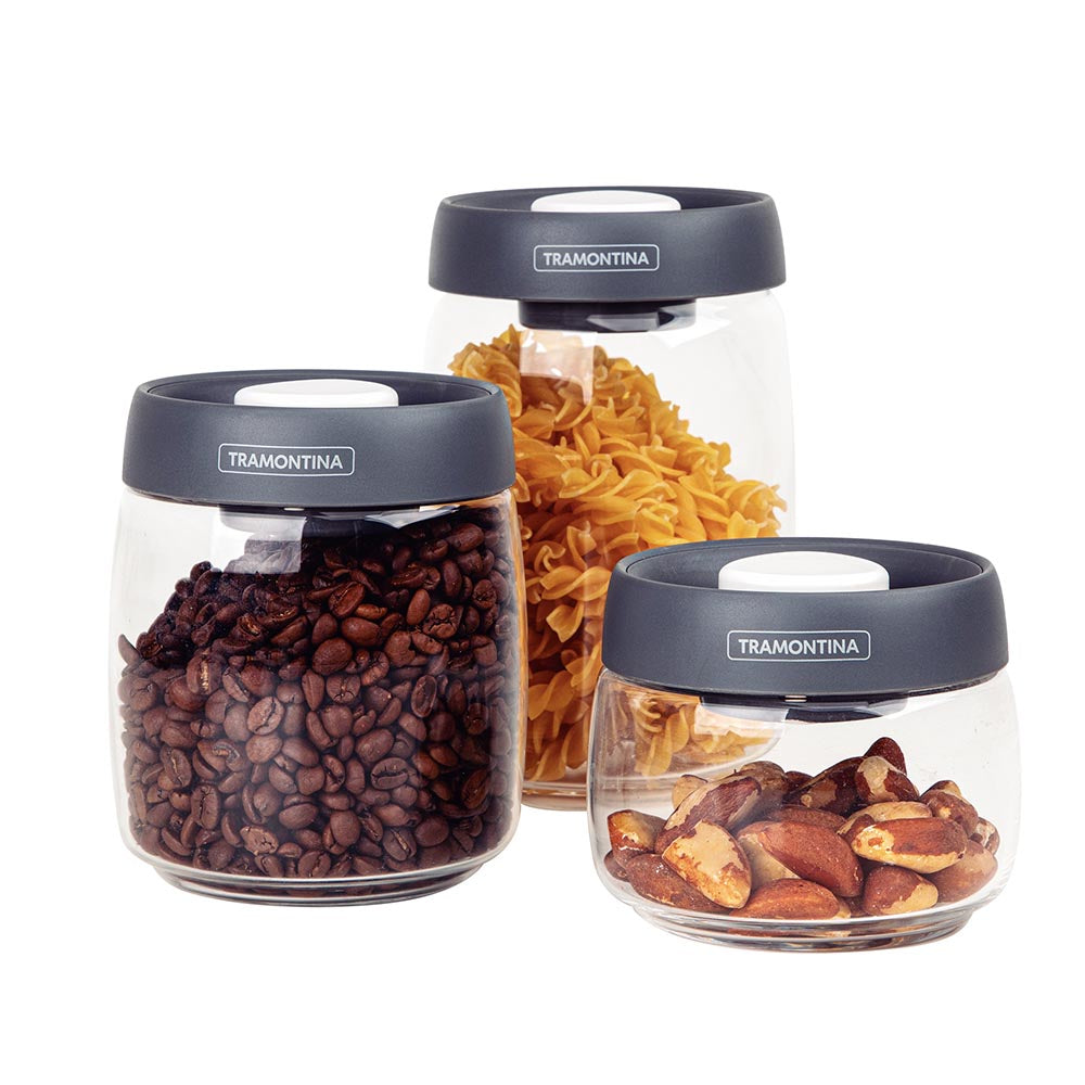 Tramontina Purezza 3-Piece Set of Airtight Glass Storage Containers with Vacuum Seal Lids