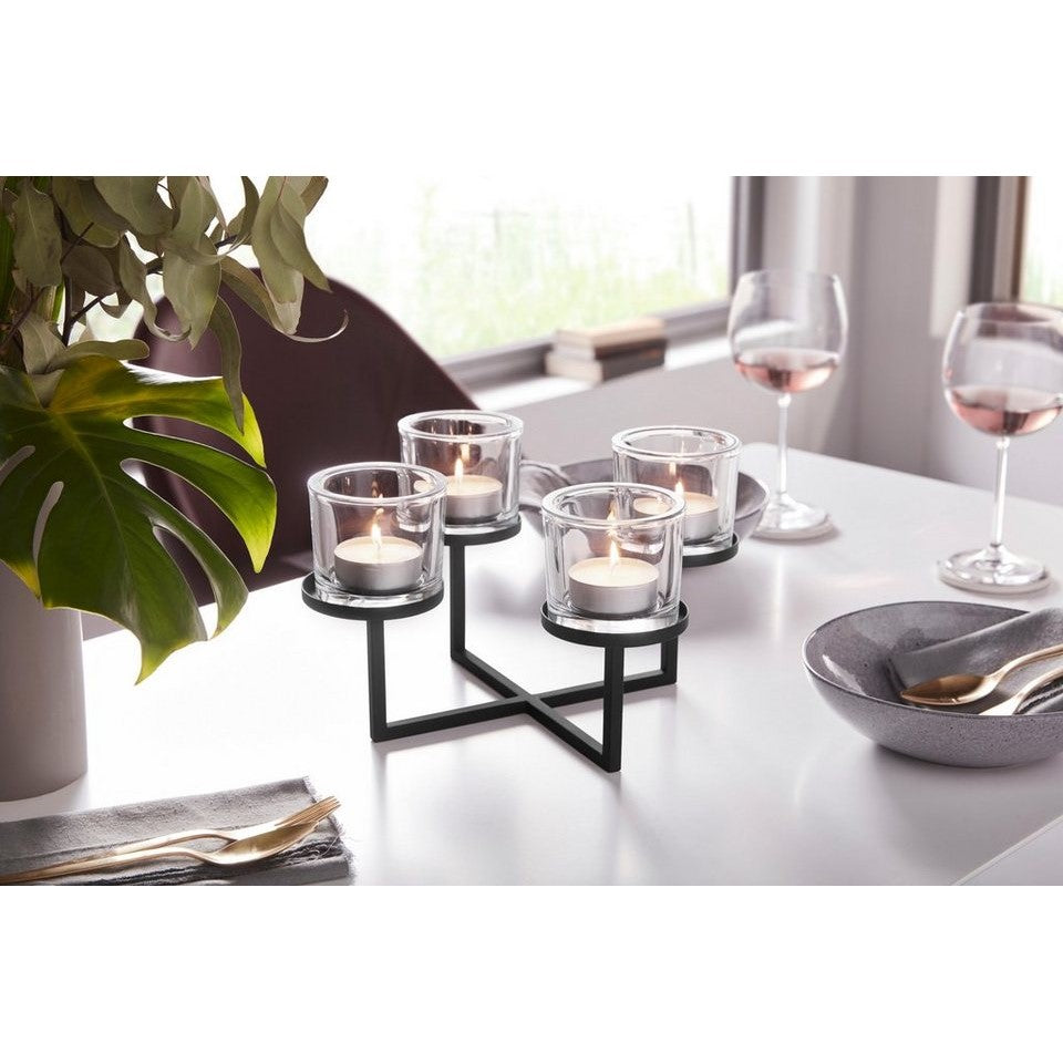 Blomus Candle Holder: Raised Tealights on Squared Black Steel Frame NERO