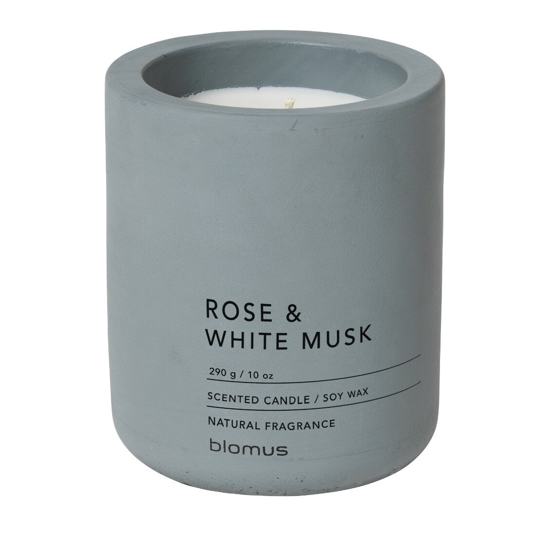Blomus Scented Candle: Rose & White Musk in Blue-Grey Container FRAGA 9cm