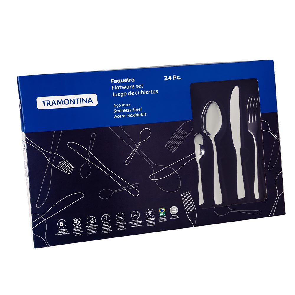 Tramontina Classic 18/10 Stainless Steel Flatware Set with Glossy Finish - 24 Pieces