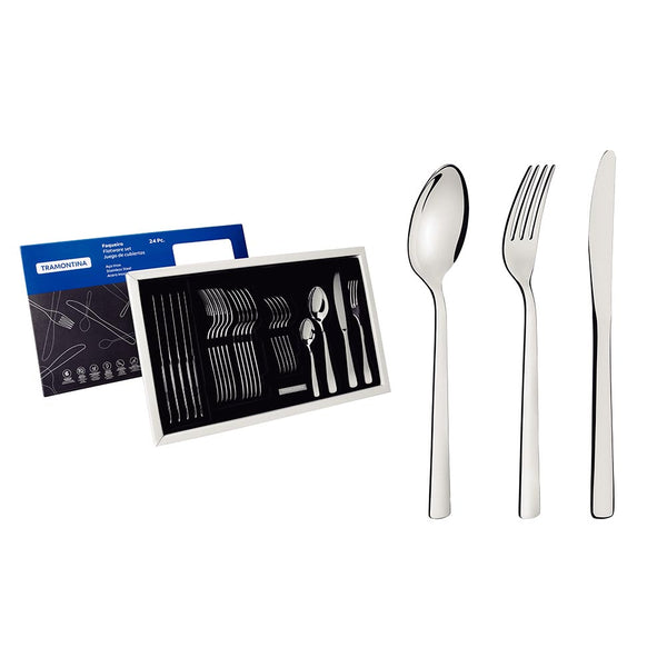 Tramontina Oslo Stainless Steel Flatware Set with High Glossy Finish - 24 Pieces