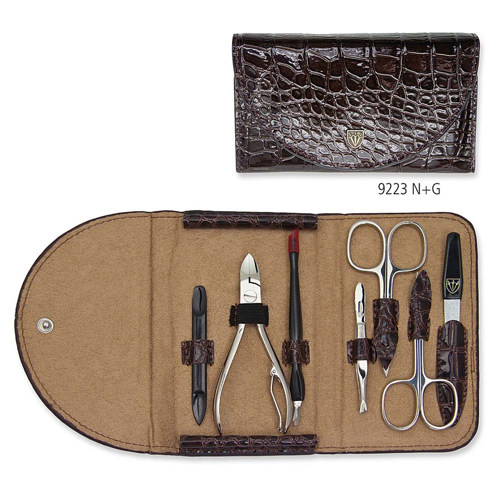 Kellermann Manicure Set Croco Brown, Fashion Material 7 Pieces