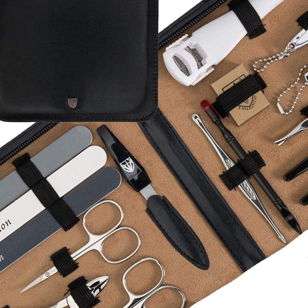 Kellermann 3 Swords Mani & Pedi Grooming Set: 18 Premium Quality Tools, Black Case 9310 PN