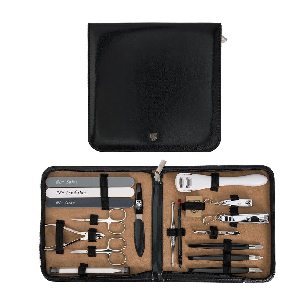 Kellermann 3 Swords Premium Mani & Pedi Grooming Set - (18 Piece) Black Case 9310 PN
