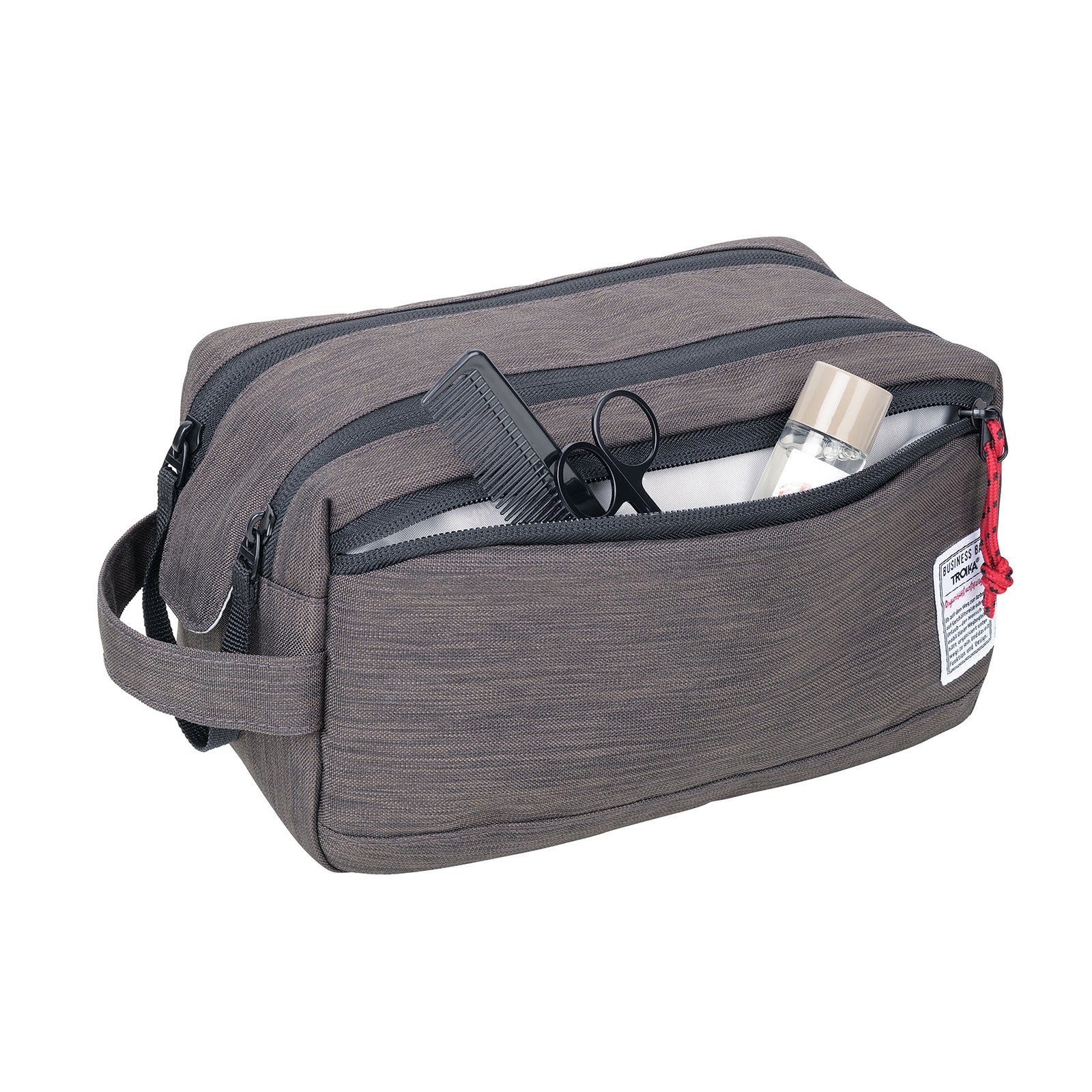 TROIKA Germany Toiletry Bag | Wide Main Compartment | Water-Repellent Grey