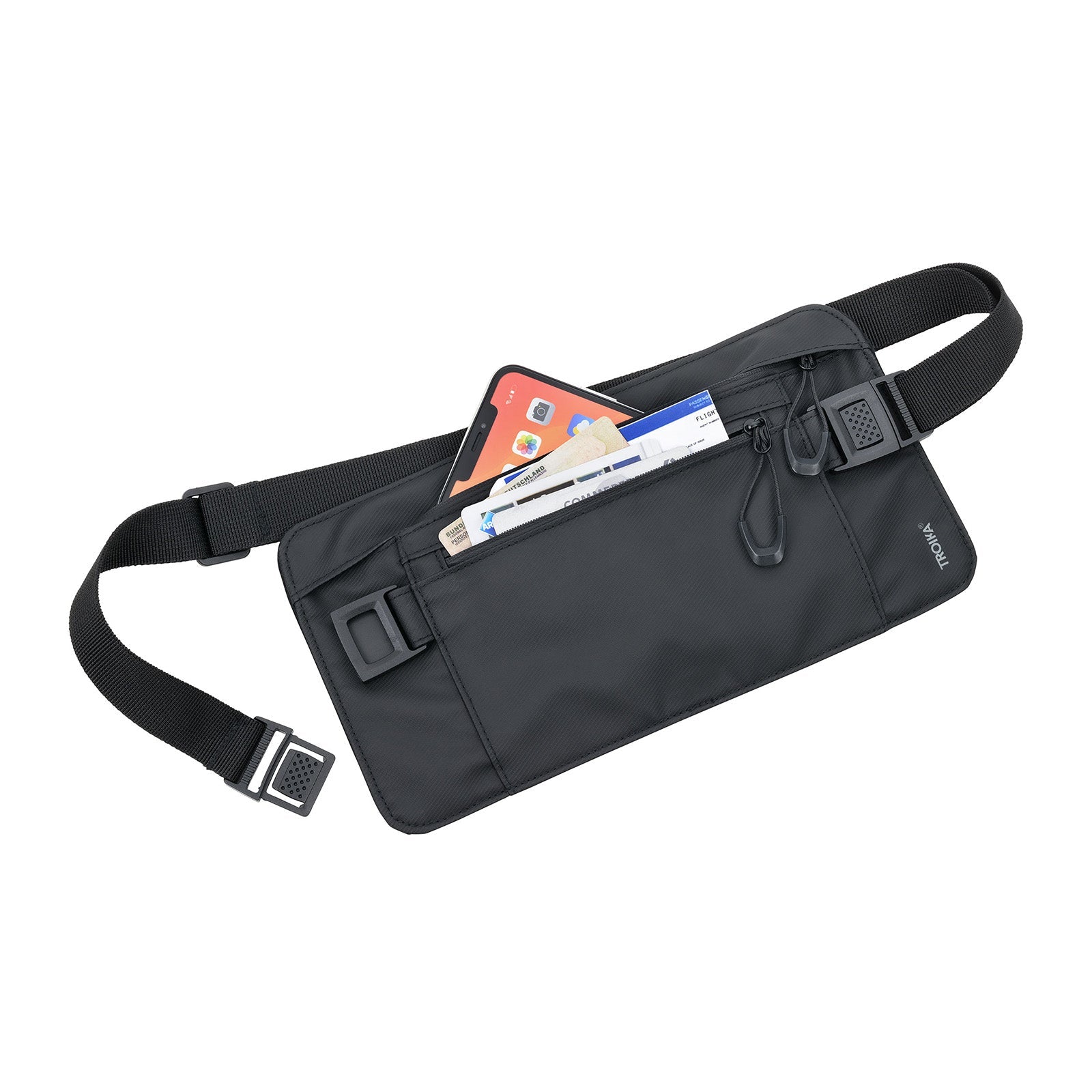 TROIKA Germany RFID Waist Belt Bag | Water-Resistant | Safe Travel | Black