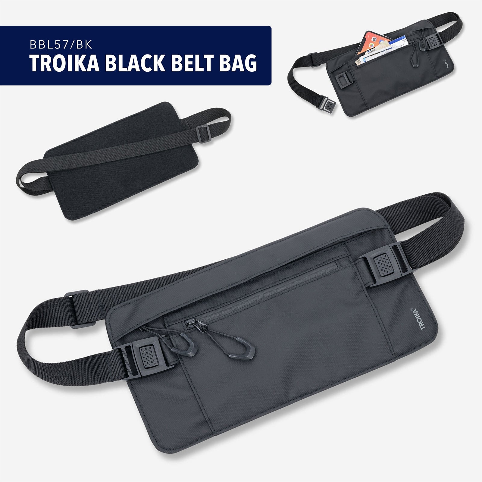 TROIKA Germany RFID Waist Belt Bag | Water-Resistant | Safe Travel | Black
