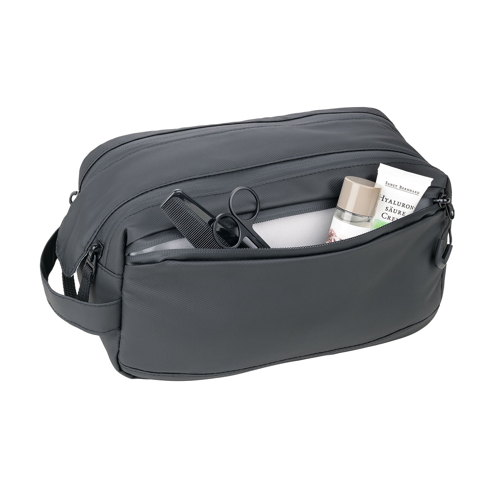 TROIKA Germany Toiletry Bag | Wide Main Compartment | Water-Repellent Black
