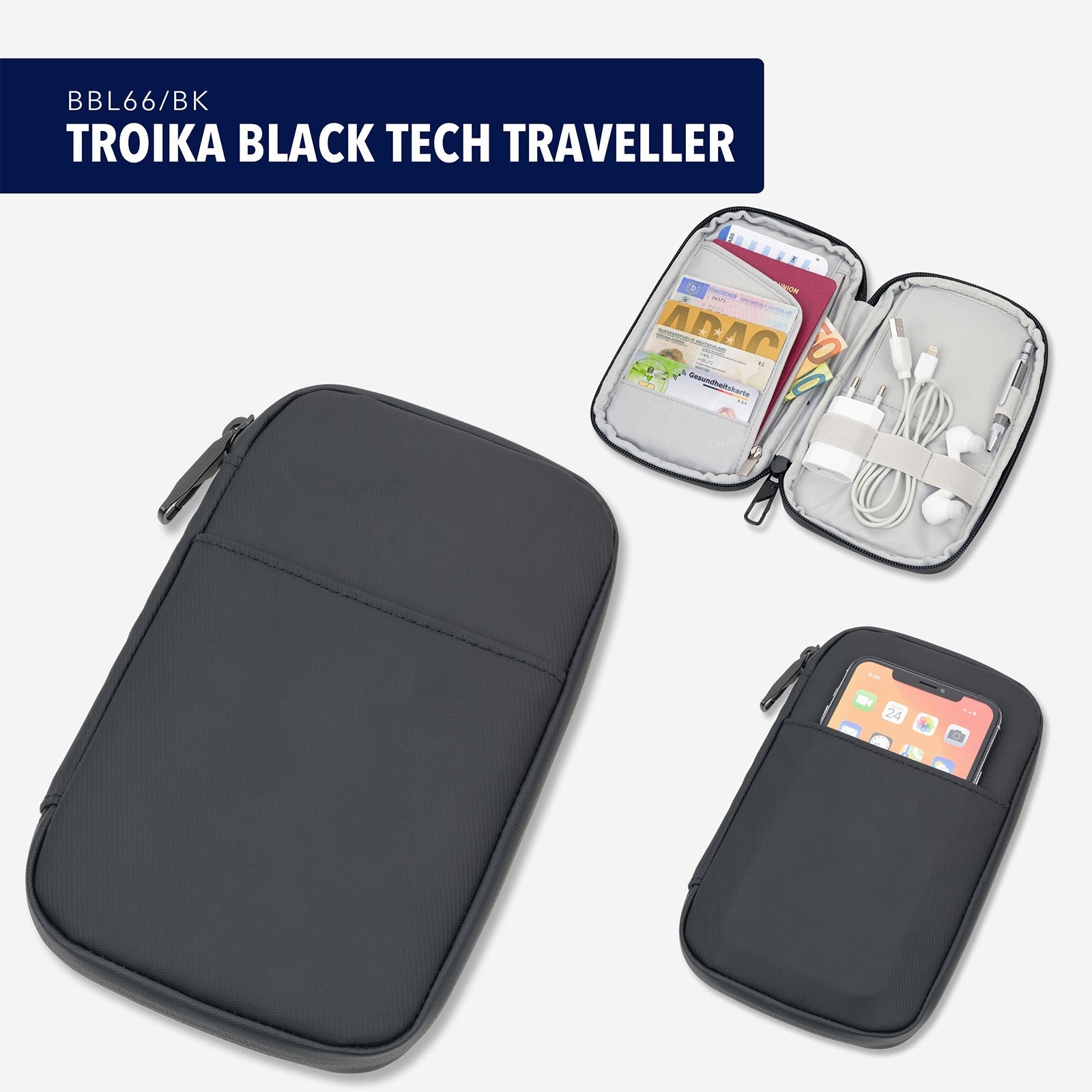 TROIKA Germany Travel Organiser | Passport Tech Wallet | Water-Resistant