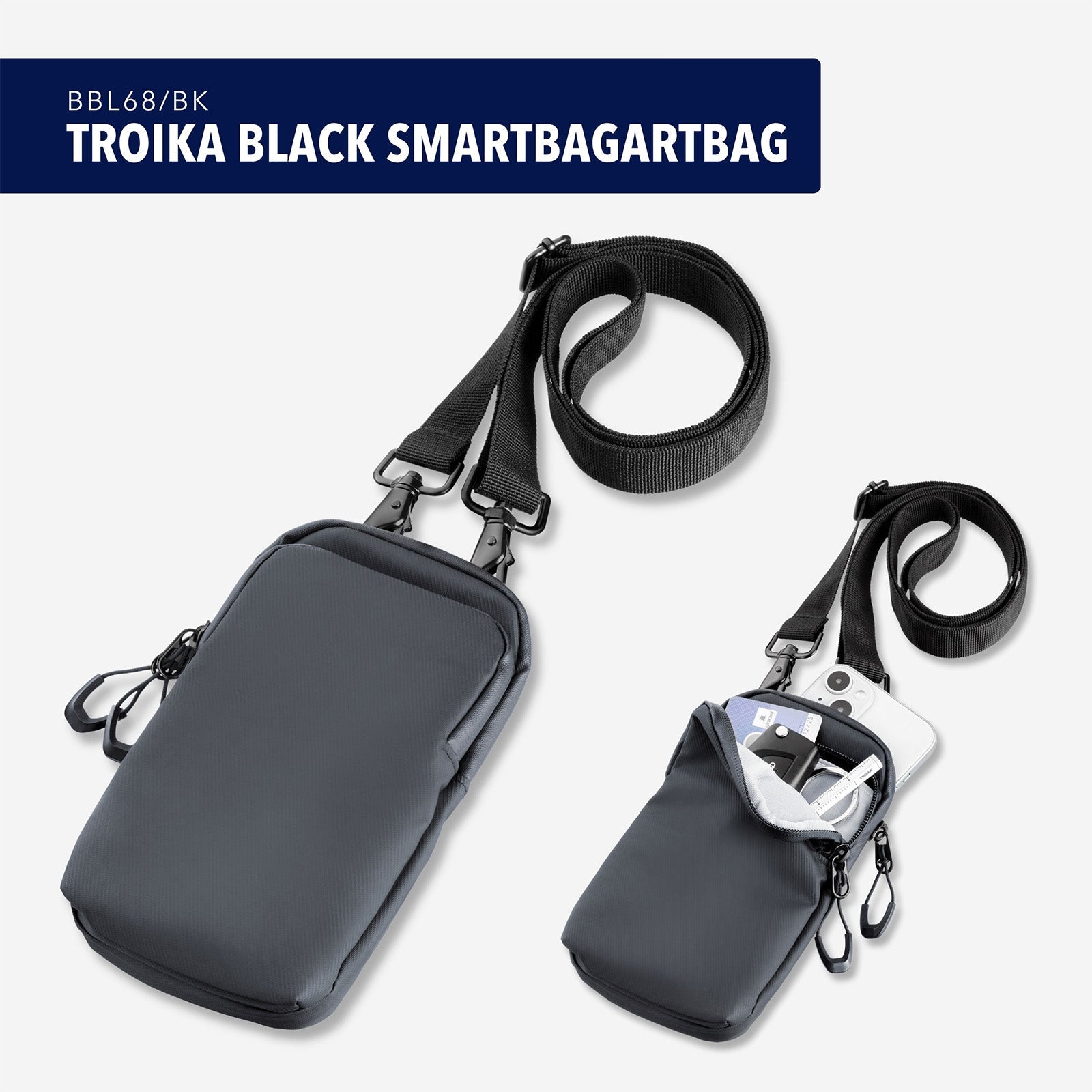 TROIKA Germany Smartphone Shoulder Bag | Splash-proof | Adjustable | Black
