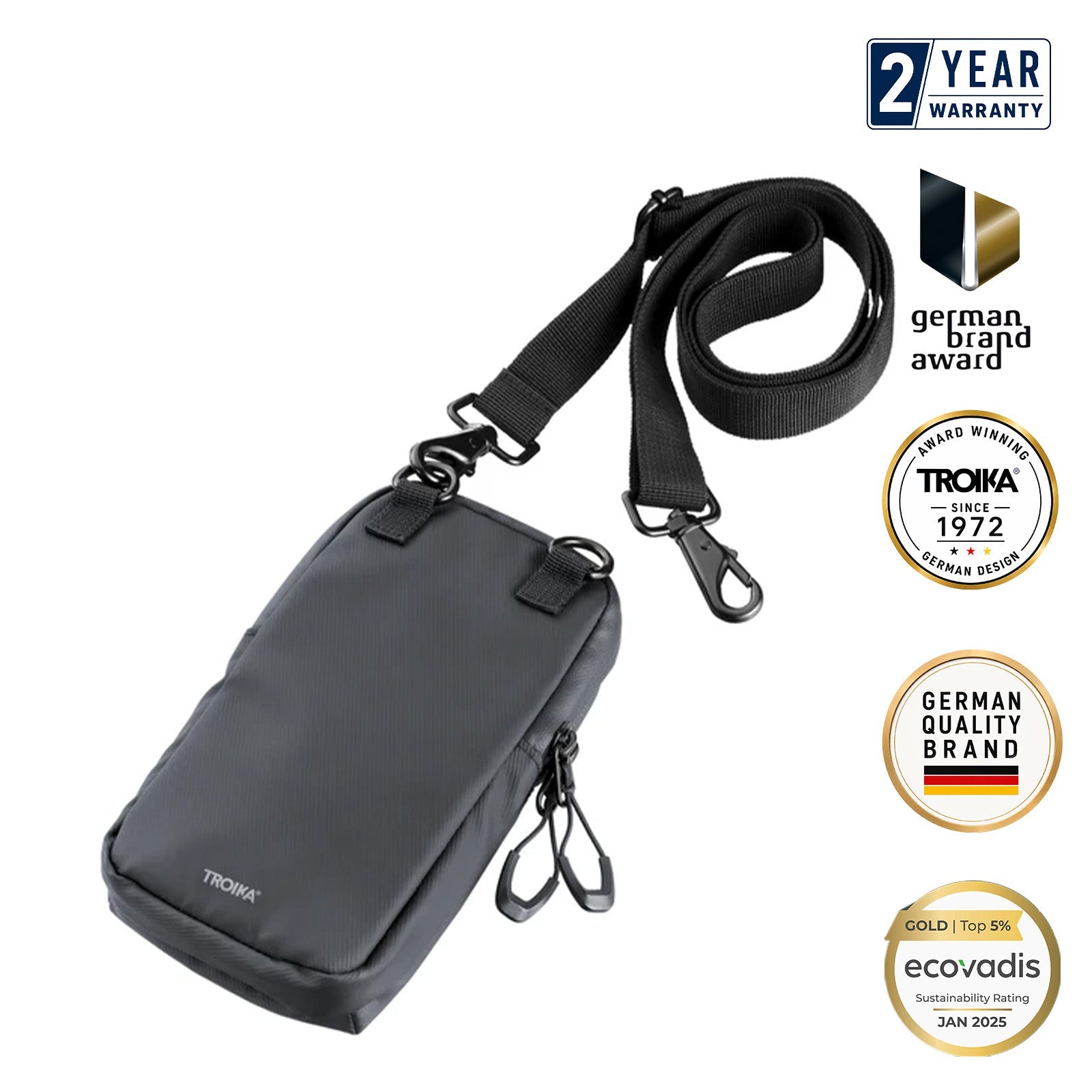 TROIKA Germany Smartphone Shoulder Bag | Splash-proof | Adjustable | Black