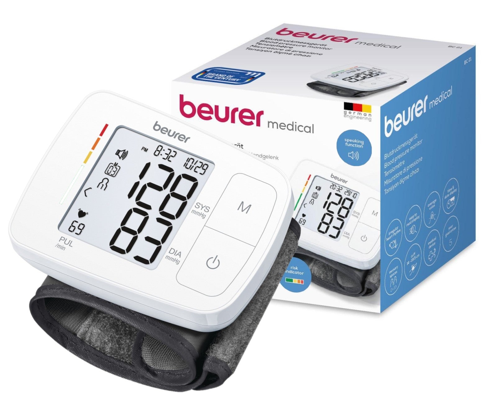 Beurer Germany BC 21 Speaking Wrist Blood Pressure Monitor with Arrhythmia Detection