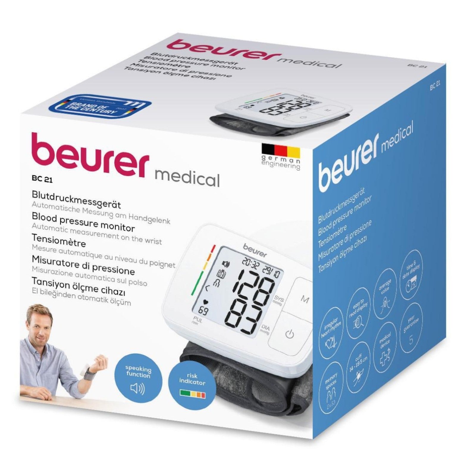 Beurer Germany BC 21 Speaking Wrist Blood Pressure Monitor with Arrhythmia Detection