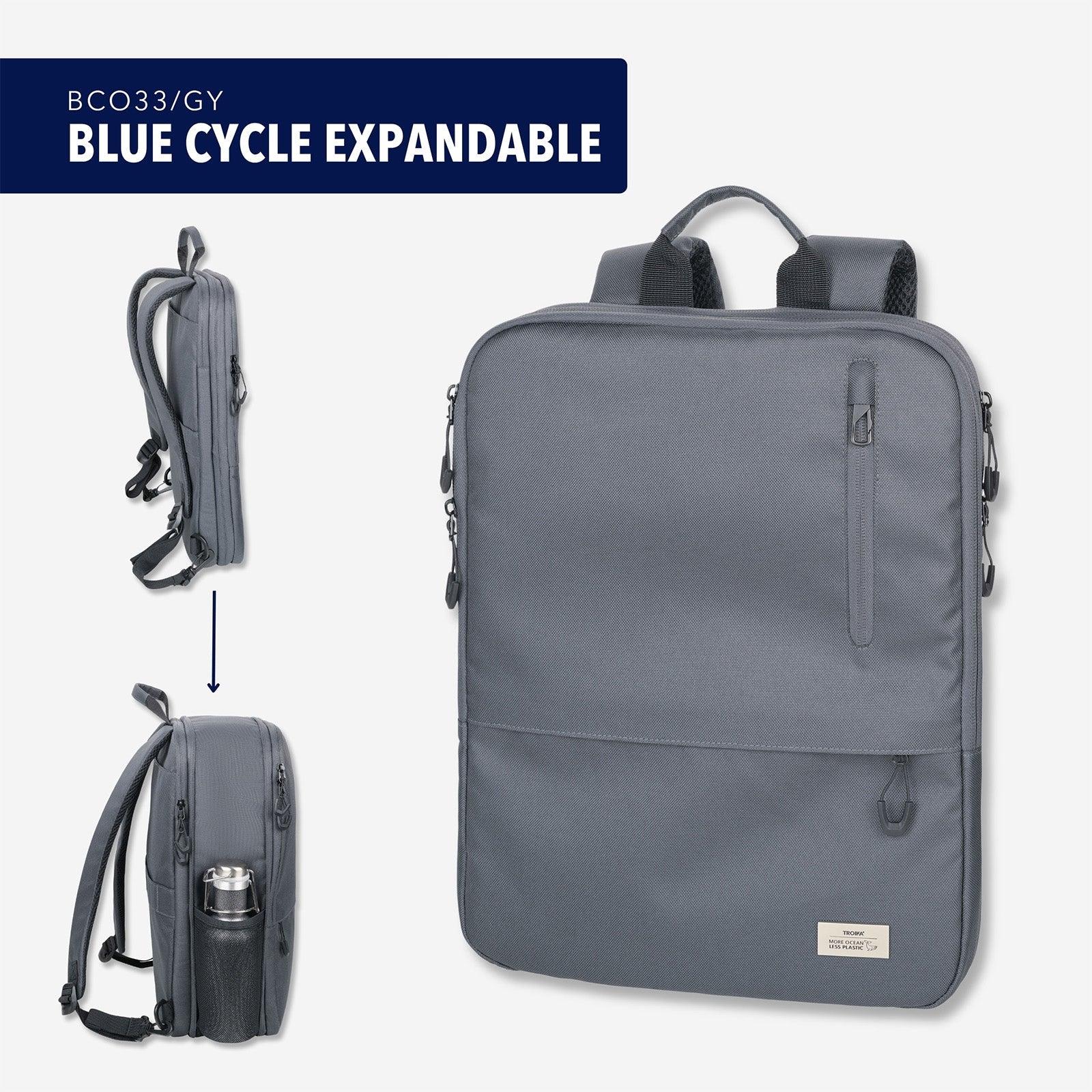 TROIKA Germany 16in Laptop Backpack | Expandable | Recycled Ocean Plastic