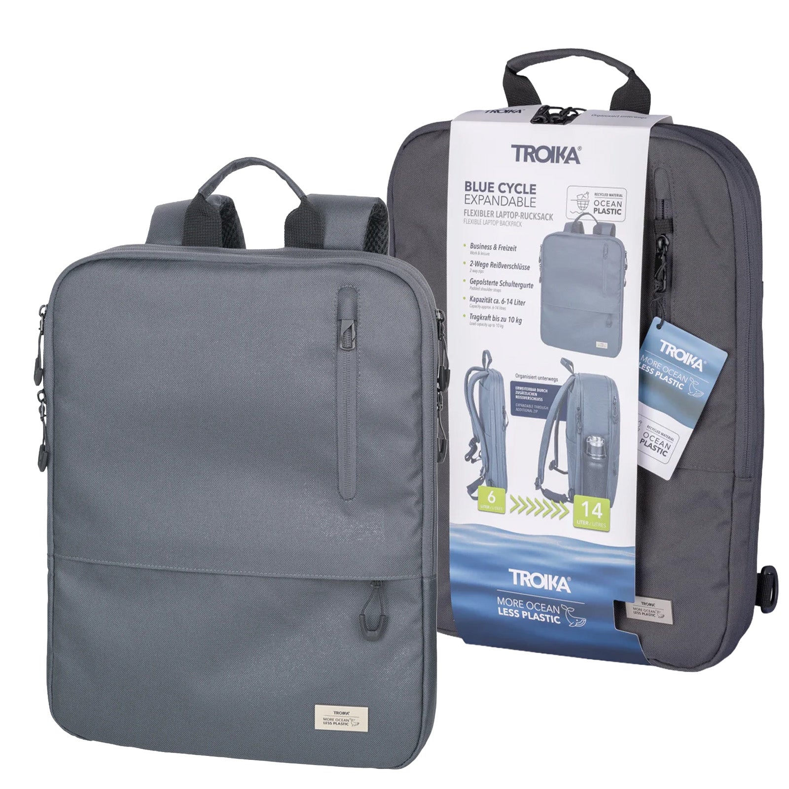 TROIKA Germany 16in Laptop Backpack | Expandable | Recycled Ocean Plastic