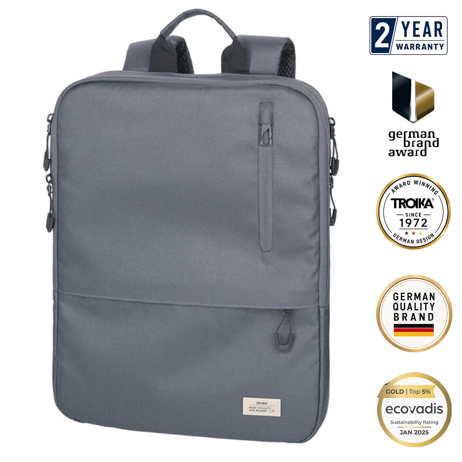 TROIKA Germany 16in Laptop Backpack | Expandable | Recycled Ocean Plastic