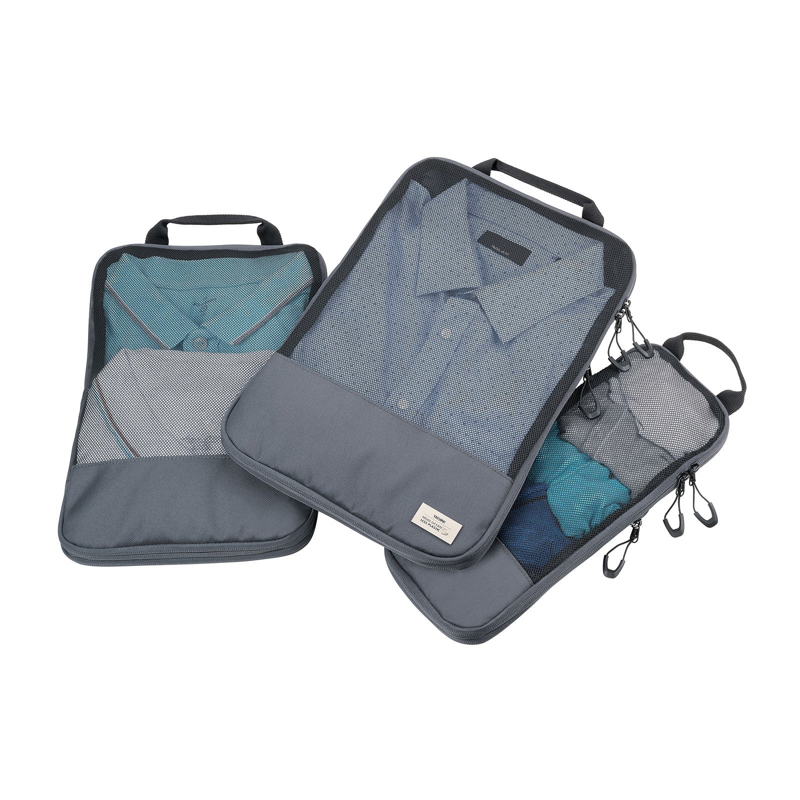 TROIKA Germany 3-Piece Packing Cube Set | Compression Zip | Ocean Plastic