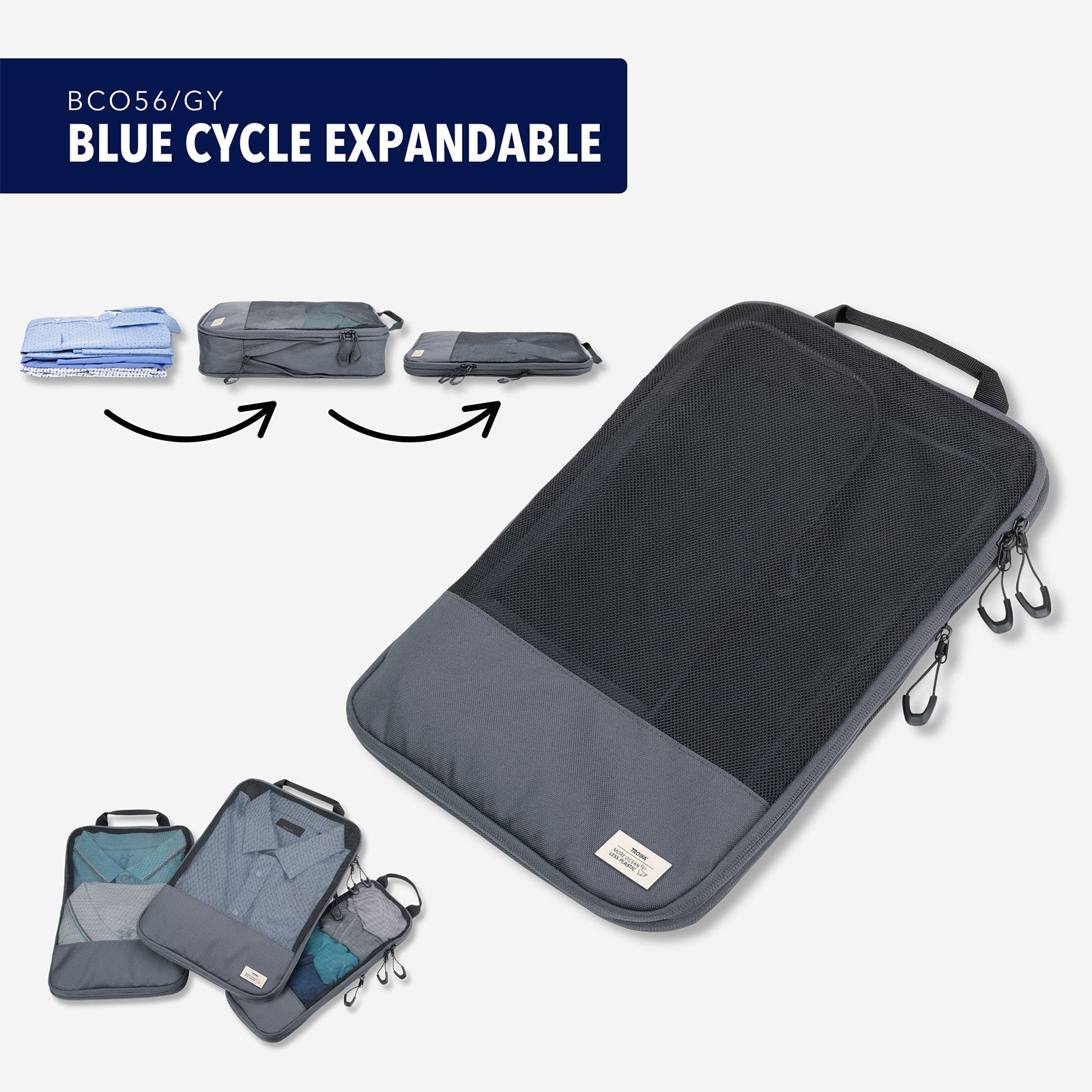 TROIKA Germany 3-Piece Packing Cube Set | Compression Zip | Ocean Plastic