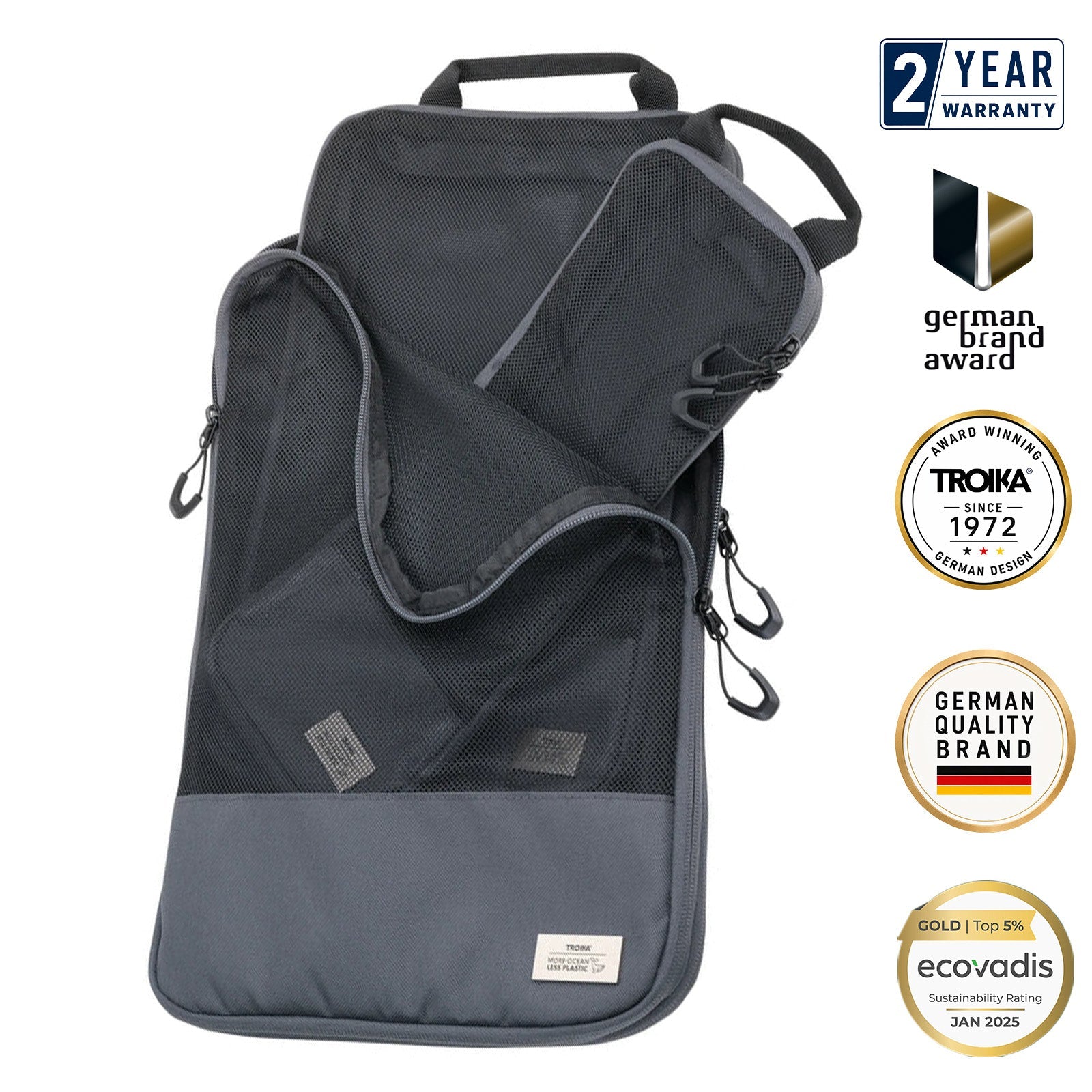 TROIKA Germany 3-Piece Packing Cube Set | Compression Zip | Ocean Plastic