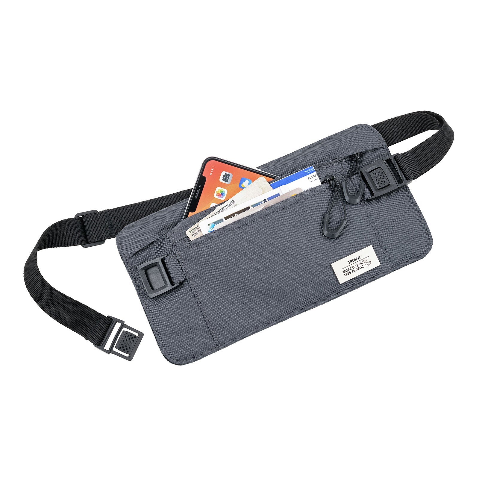 TROIKA Germany RFID Waist Belt Bag | Recycled Ocean Plastic | Travel | Grey