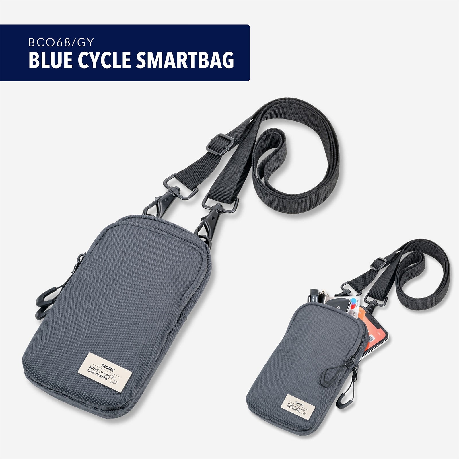TROIKA Germany Smartphone Shoulder Bag | Carabiner Strap | Ocean Plastic