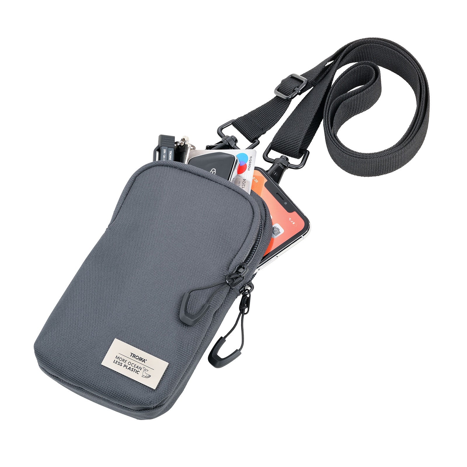 TROIKA Germany Smartphone Shoulder Bag | Carabiner Strap | Ocean Plastic