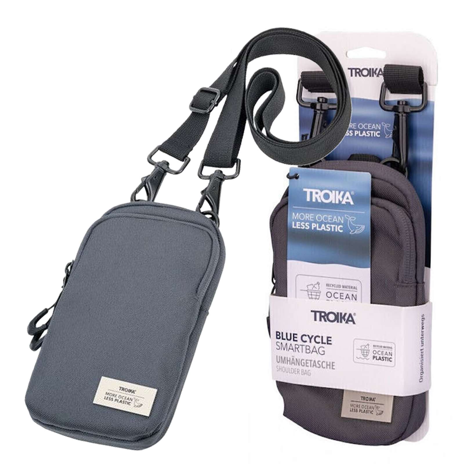 TROIKA Germany Smartphone Shoulder Bag | Carabiner Strap | Ocean Plastic