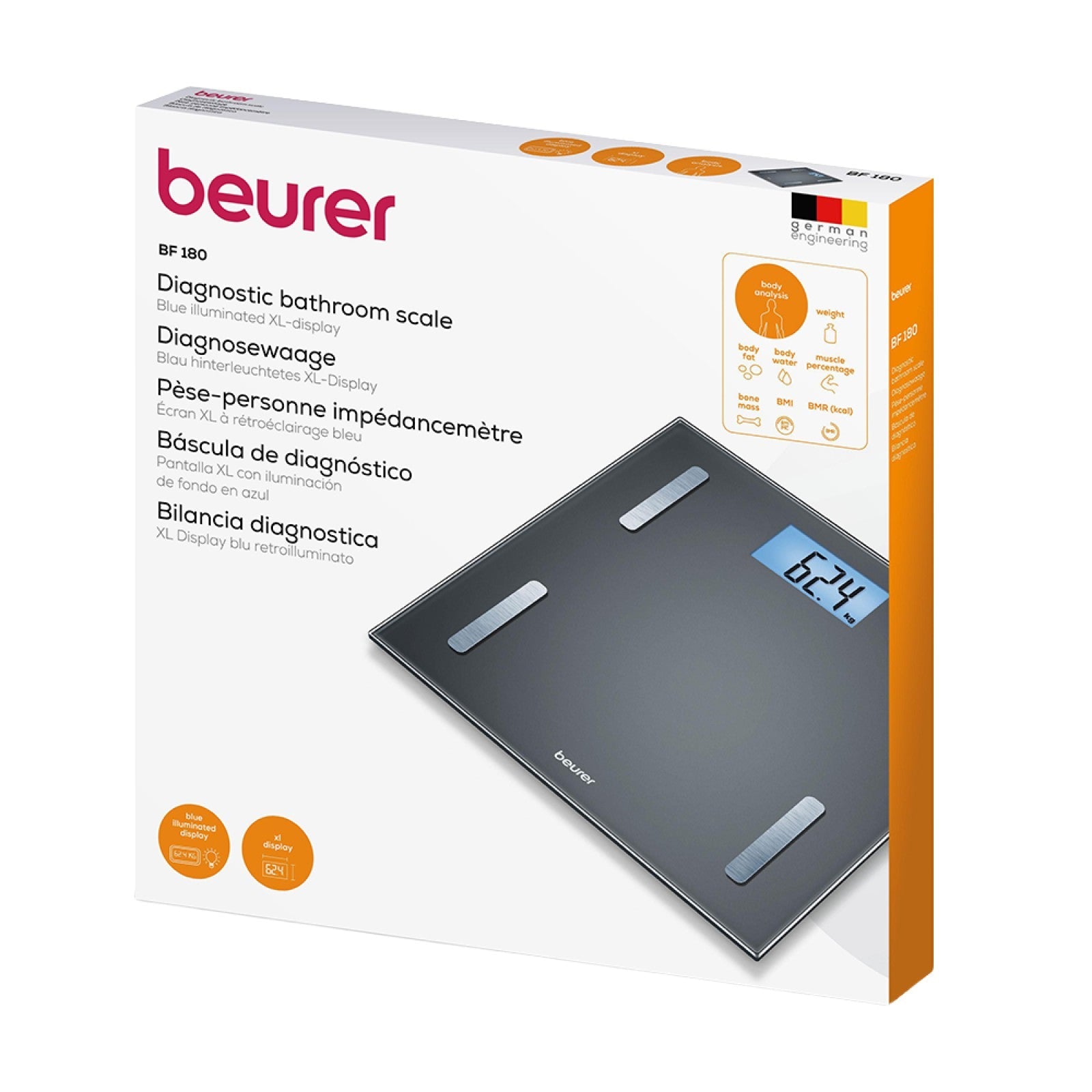 Beurer Germany Diagnostic Scale | Body Fat Bathroom Scale, BMI, Muscle BF 180