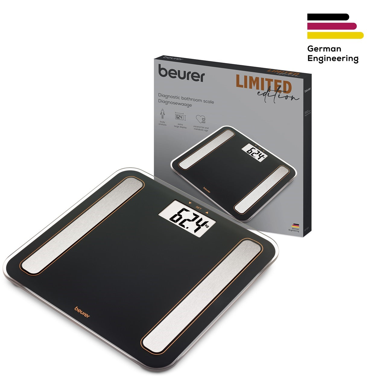 Beurer BF 183 Diagnostic BMI Glass Bodyweight Scale - Limited Black & Bronze Edition