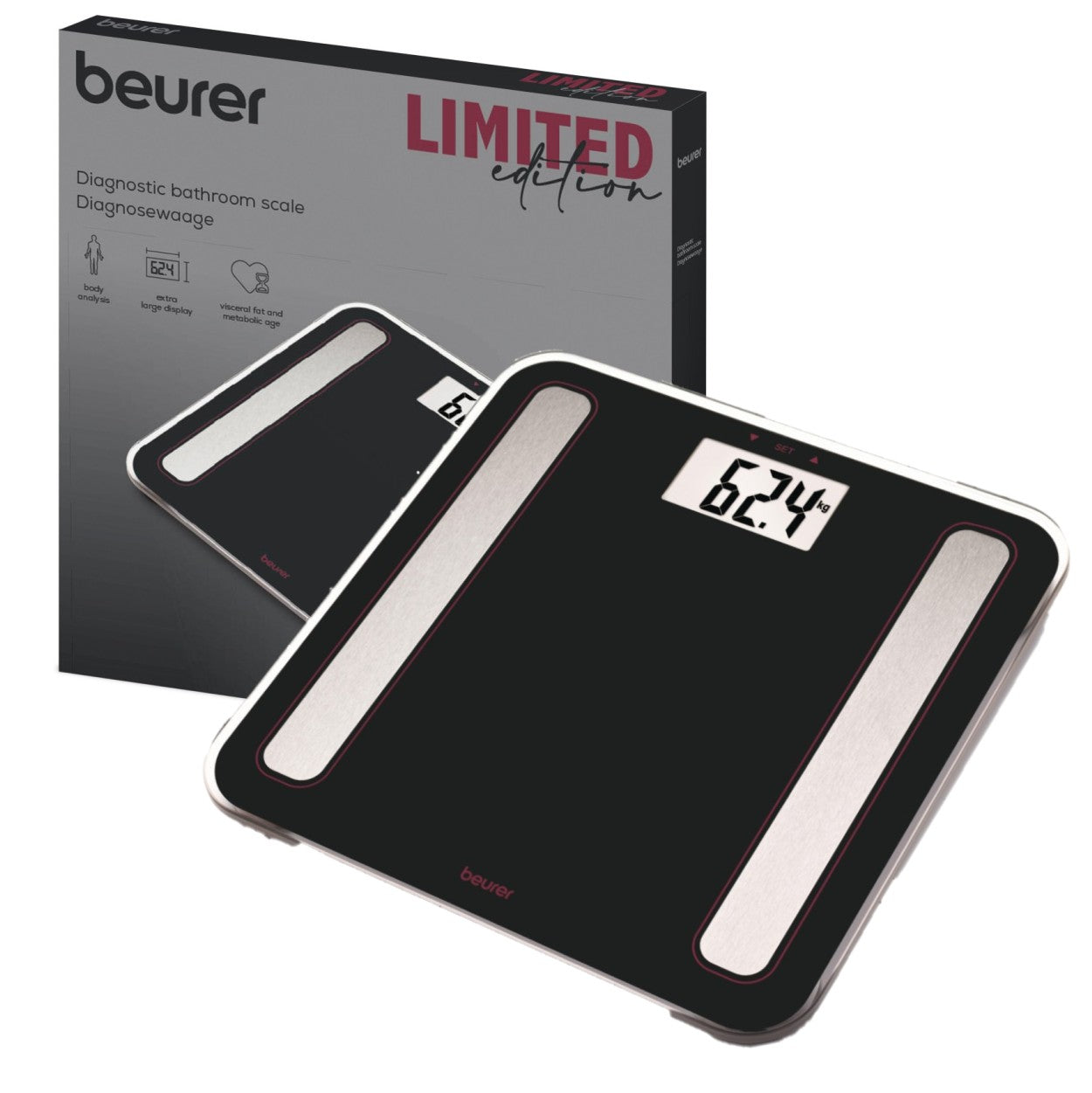 Beurer BF 183 LE25 Diagnostic Bathroom Scale: Weight, Body Fat, Body Water, Muscle Percentage, BMI, Visceral Fat & Metabolic Age