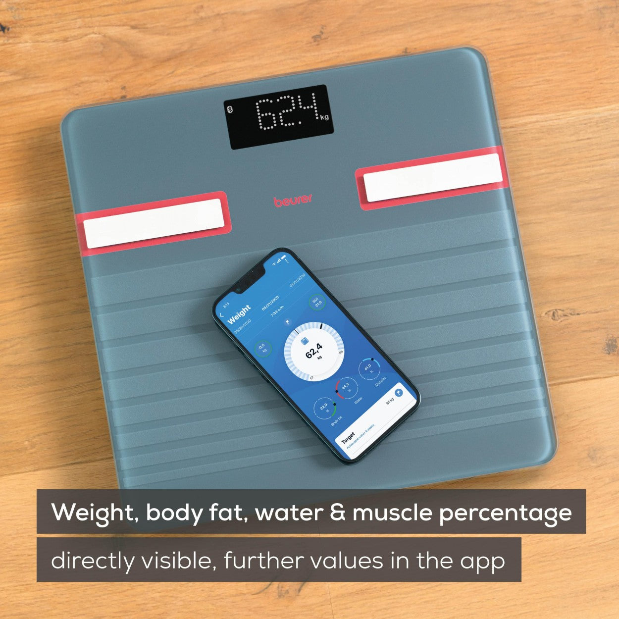Beurer BF 451 LE25 Diagnostic Bathroom Scale | Bluetooth & App | Weight, BMI, Body Fat, Water, Muscle, Bone & More