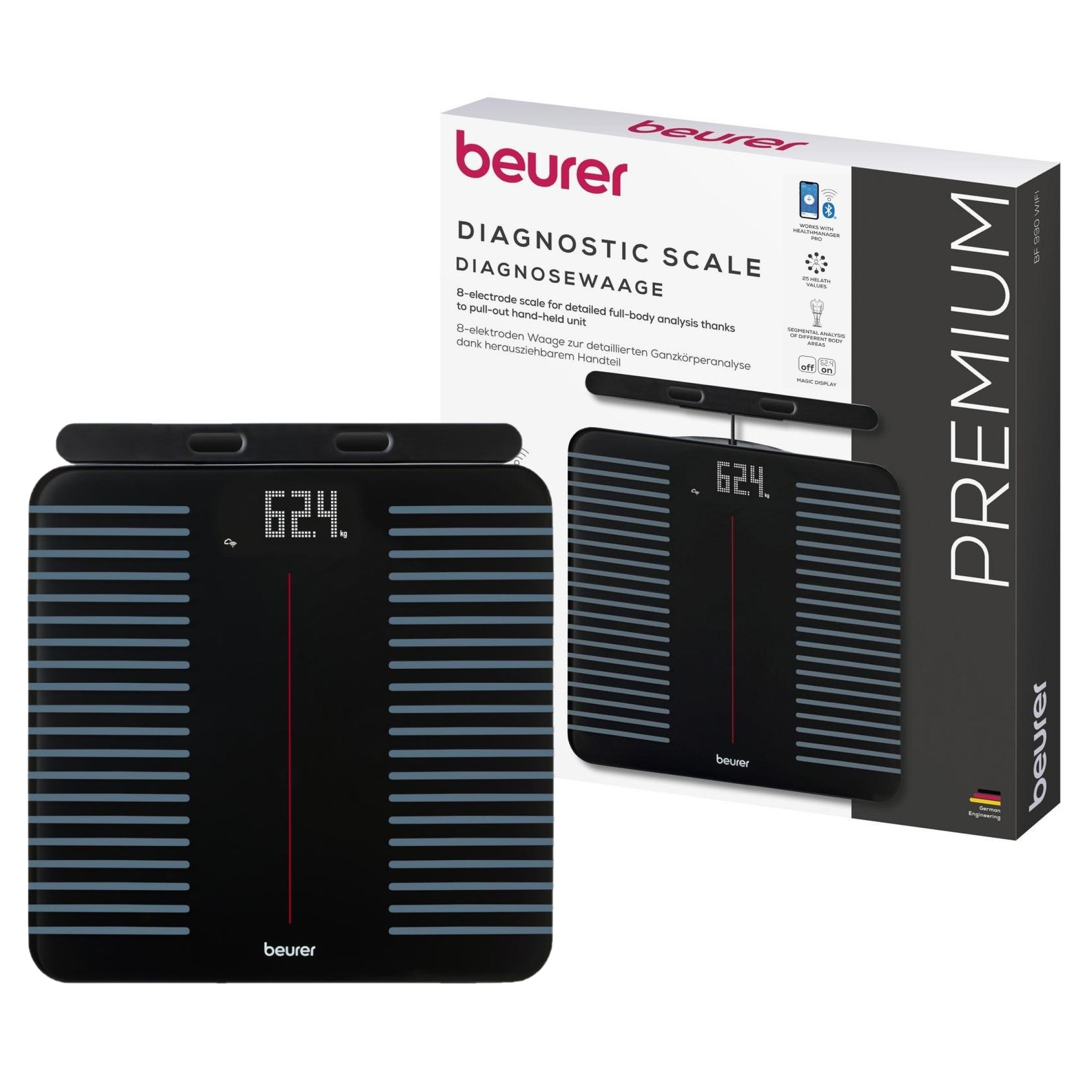 Beurer Germany WIFI Diagnostic Bathroom Scale with Full-Body Analysis on 25 Metrics | BF 990