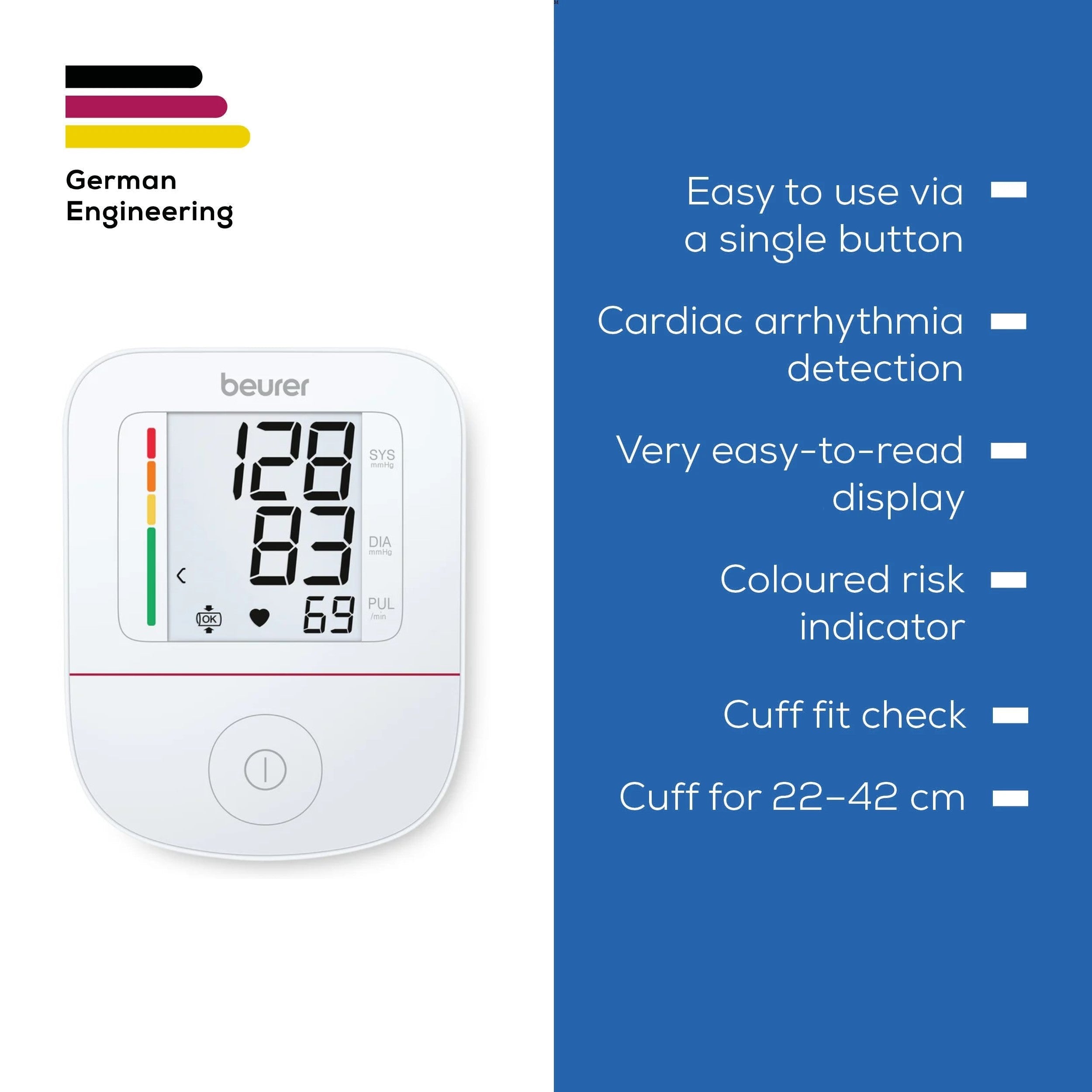 Beurer BM 23 Dual-Energy Upper Arm Blood Pressure Monitor Single Touch - Universal Cuff 22-42cm