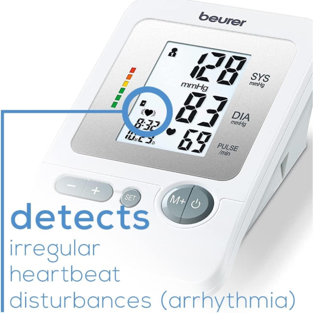 Beurer Germany BM 26 Upper Arm Blood Pressure Monitor: Arrhythmia & Risk Indicator. For up to 4 Users. 30 Memory Spaces