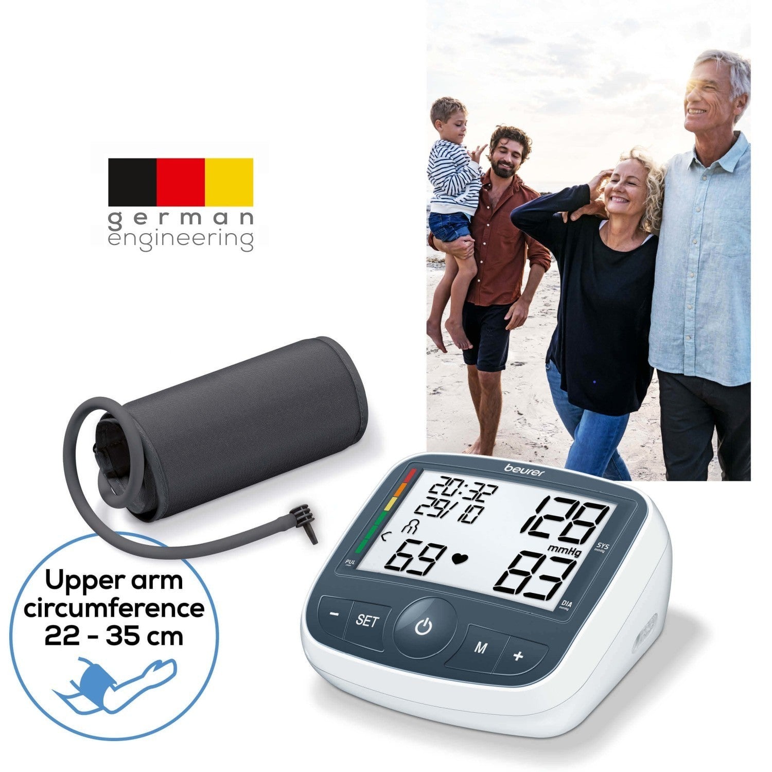 Beurer Germany BM 40 Upper Arm Blood Pressure Monitor: XL Display, Arrythmia & Risk Alerts