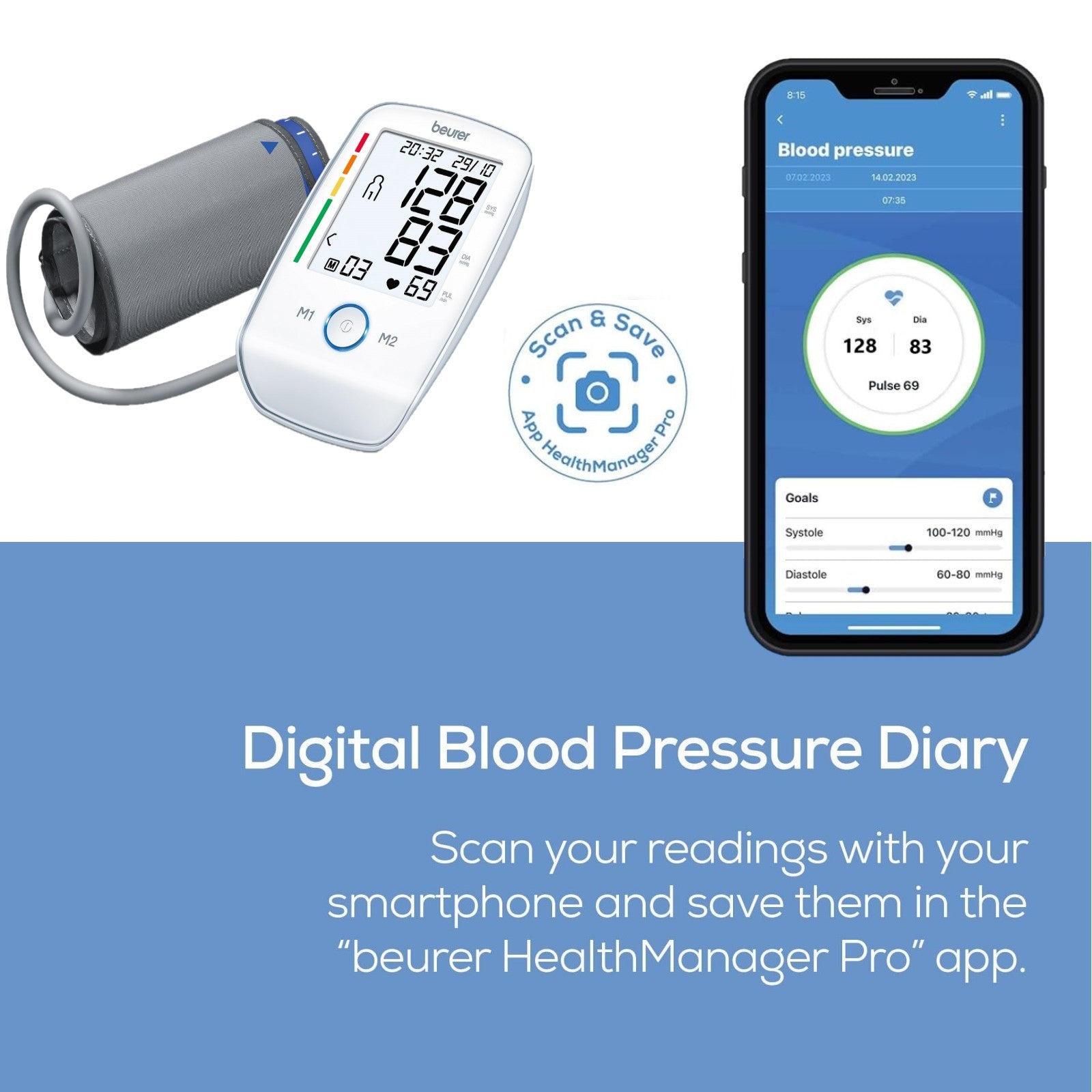 Beurer Germany BM 45 Upper Arm Blood Pressure Monitor | XL Illuminated Display | Touch Sensor Buttons
