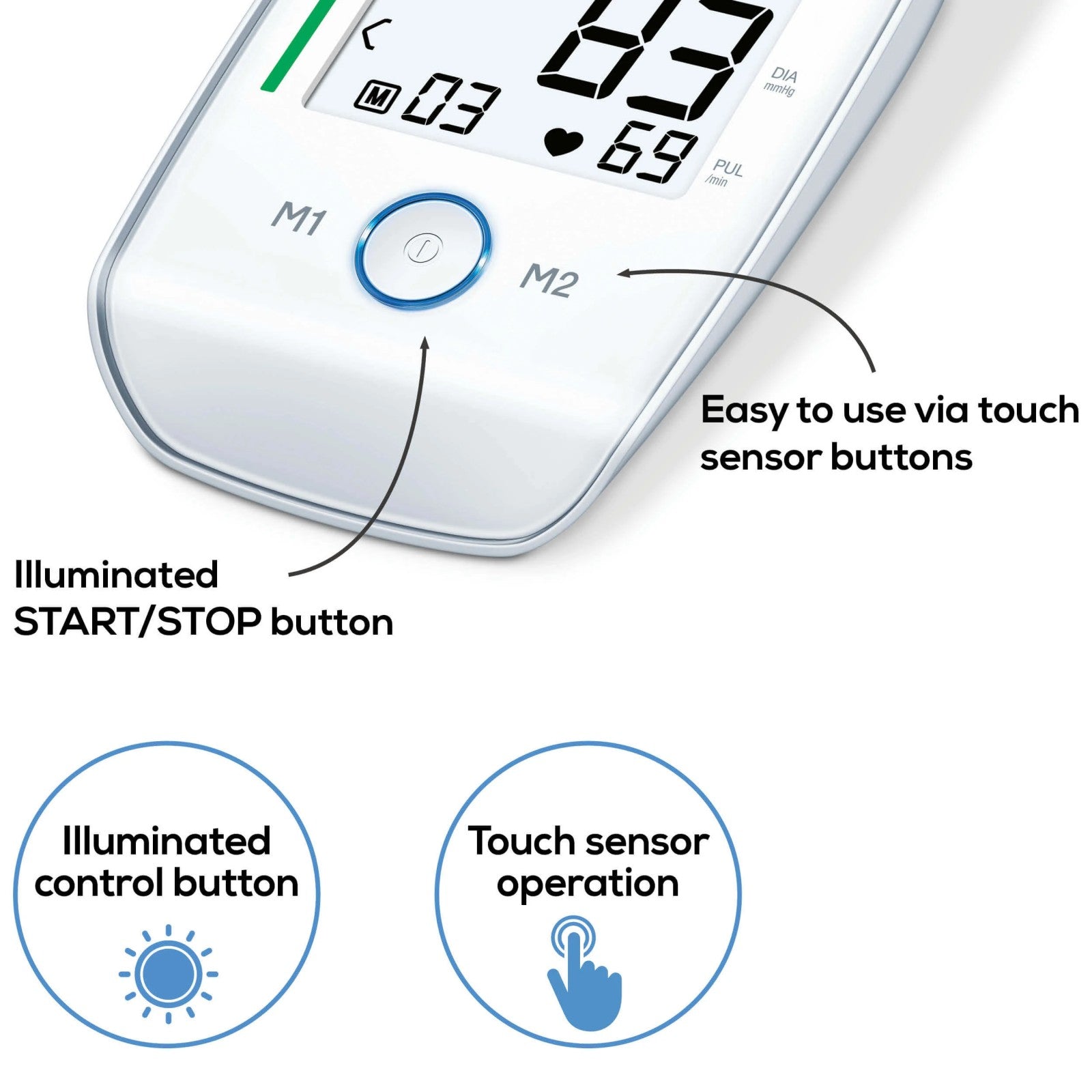 Beurer Germany BM 45 Upper Arm Blood Pressure Monitor | XL Illuminated Display | Touch Sensor Buttons