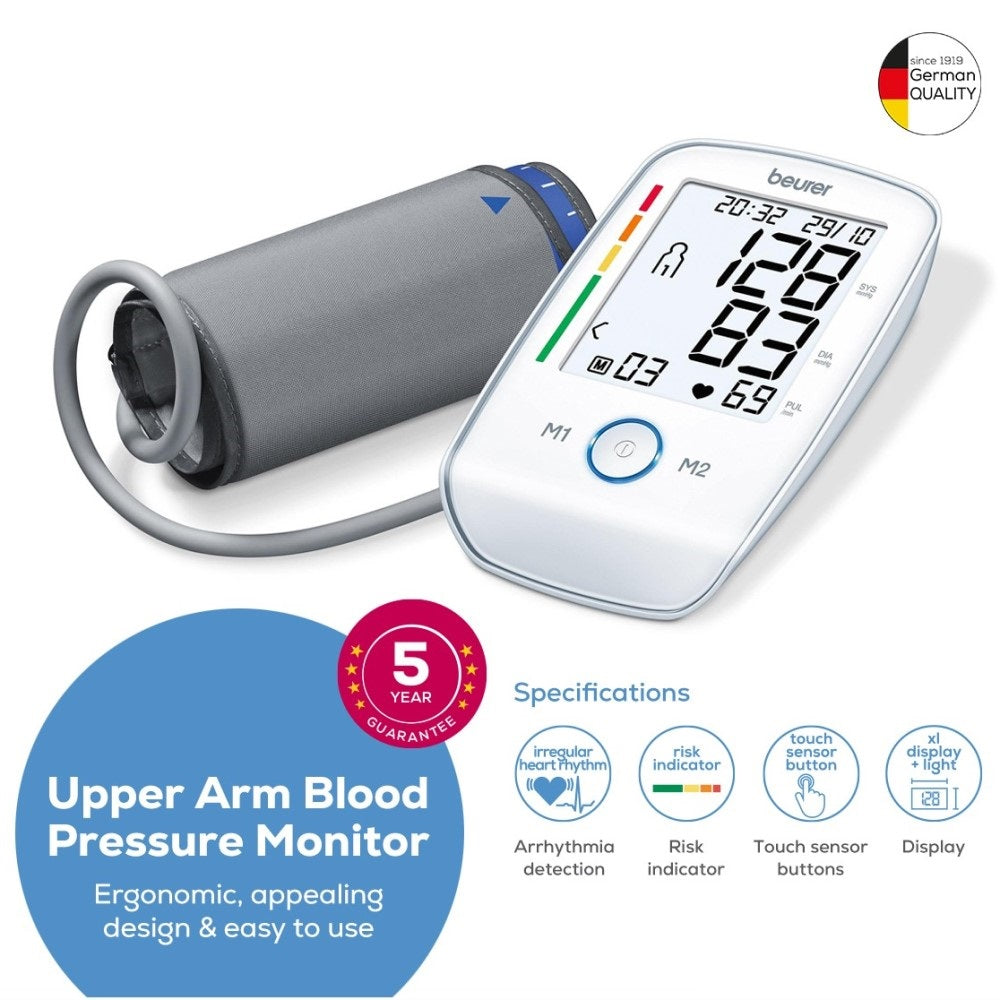Beurer Germany BM 45 Upper Arm Blood Pressure Monitor | XL Illuminated Display | Touch Sensor Buttons