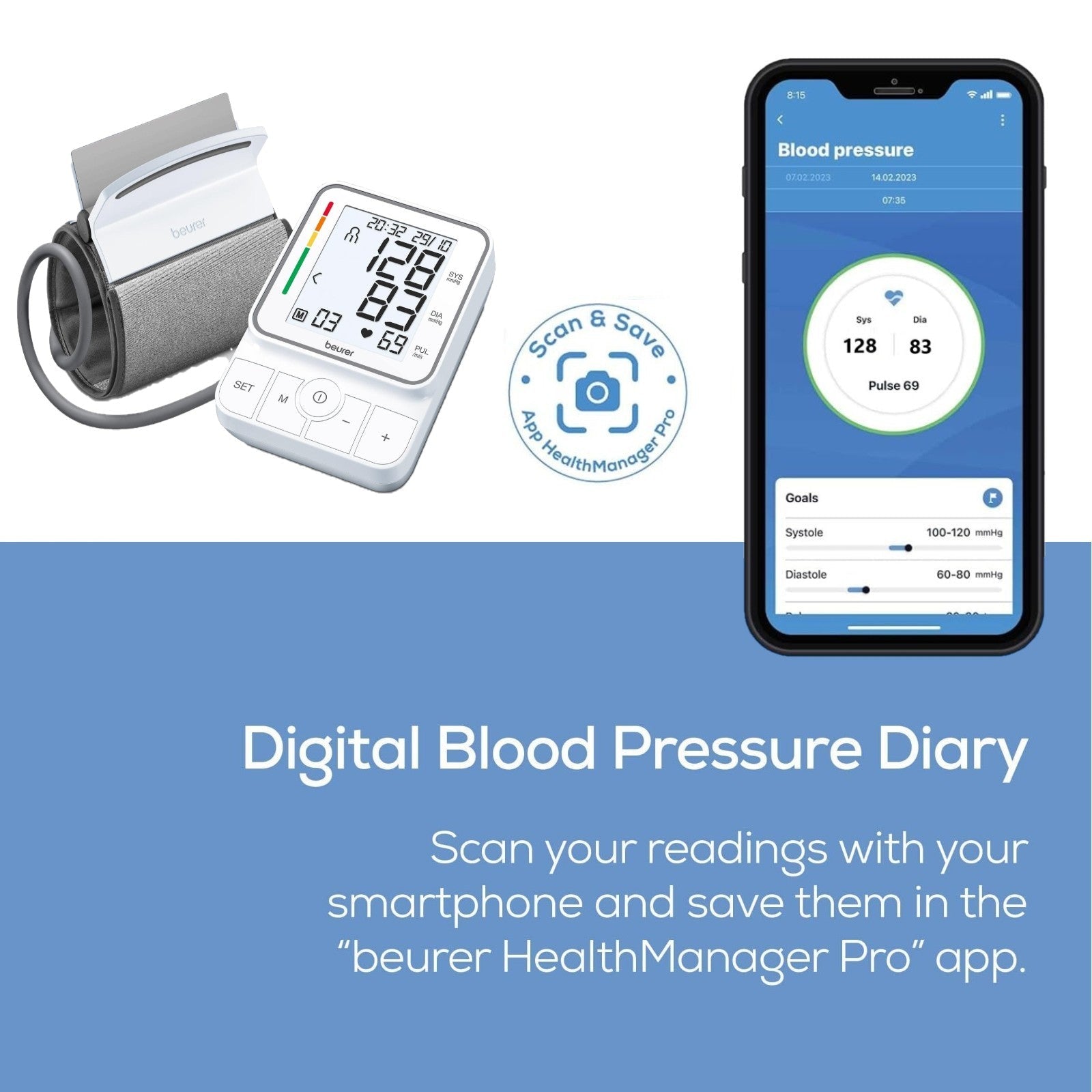 Beurer Germany BM 51 Upper Arm Blood Pressure Monitor | EasyClip Cuff & XL Display