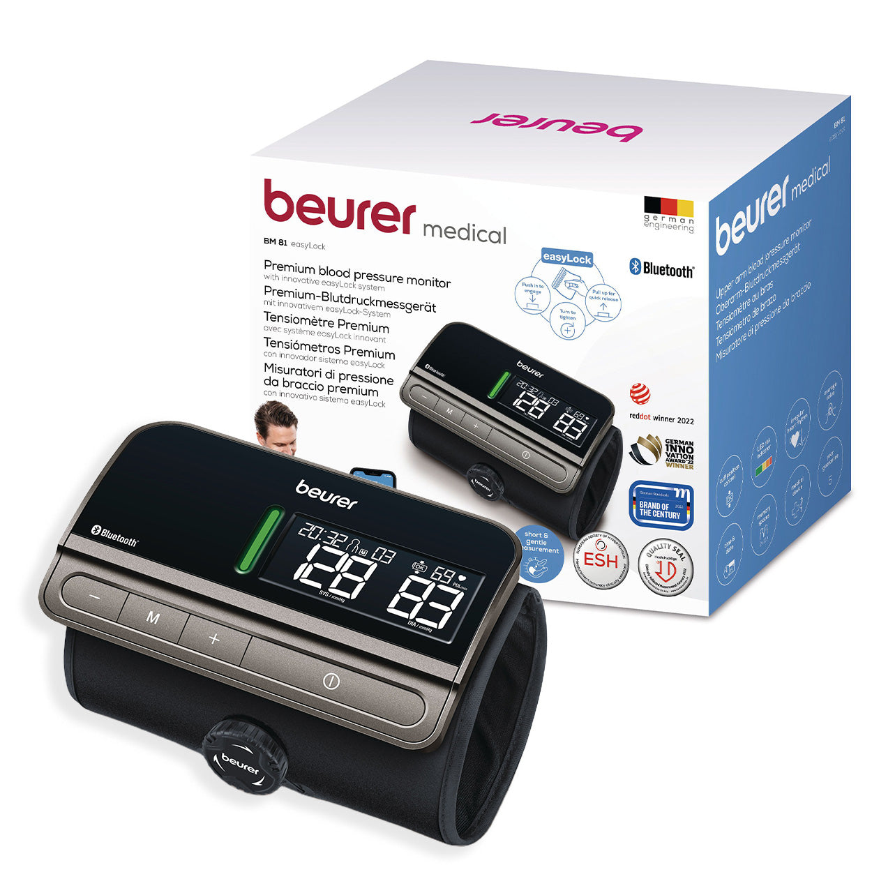 Beurer BM 81 Blood Pressure Monitor: EasyLock Integrated Upper Arm Cuff & Monitor
